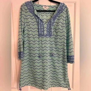 Vineyard Vines Whale Tail Chevron Print Tunic Cover Up Cotton Blue Size Small